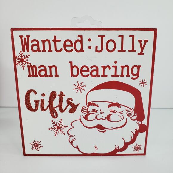 2 Christmas Wood Decor Signs Set Jolly Man No Peeking Holiday Santa Claus - Picture 6 of 7